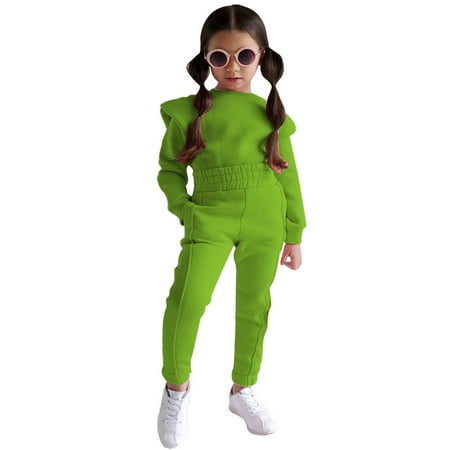 

ZMHEGW Toddler Outfits For Girl Kids Baby Boys Autumn Winter Solid Cotton Long Sleeve Hoodie Pullover Sweatshirt Set Clothes