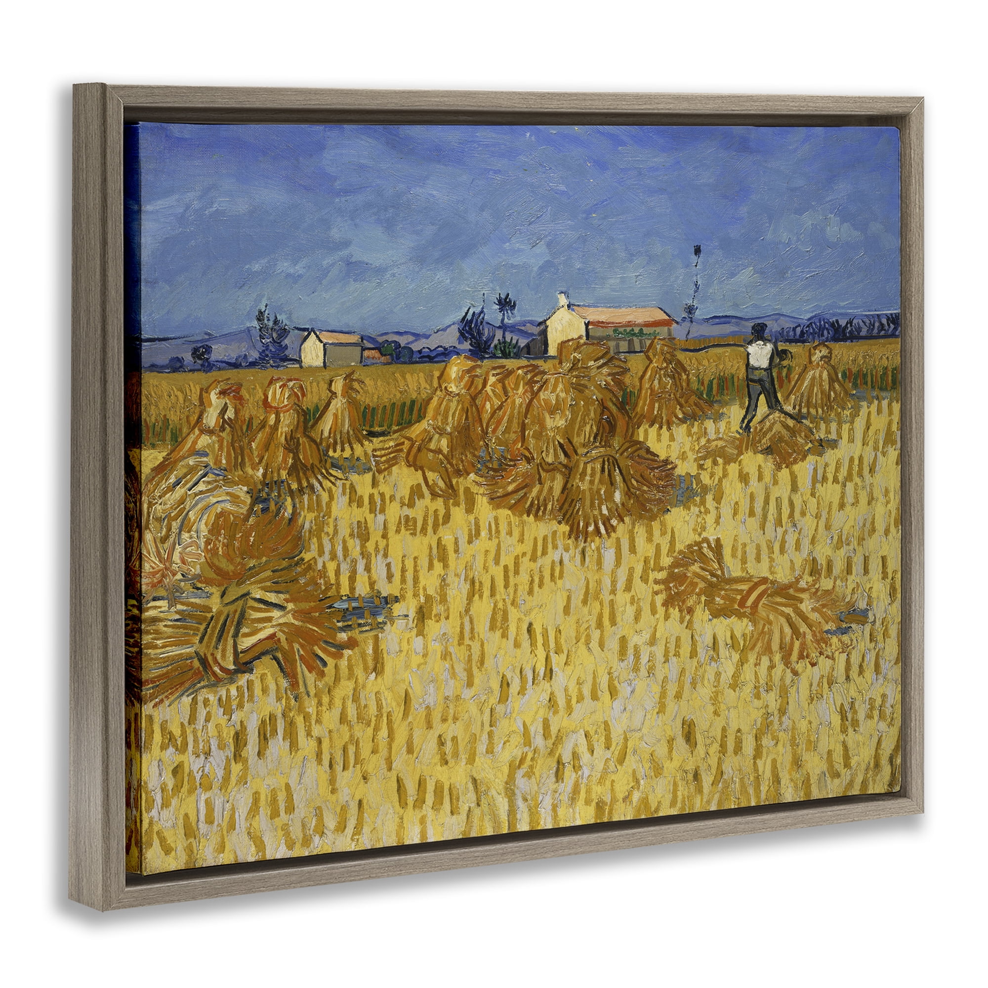 Stupell Industries Van Gogh Corn Harvest Landscape & Nature Painting Brown Floater Framed Canvas Art Print Wall Art, 31 x 25