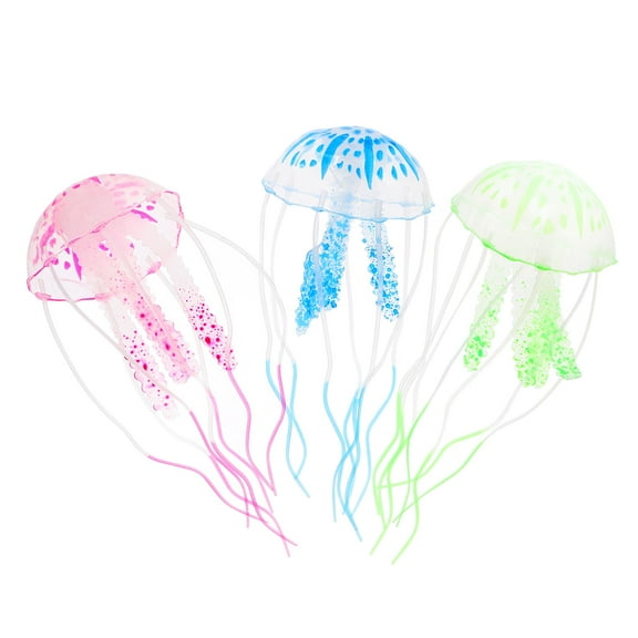 Worgeous 3pcs Silicone Fluorescent Jellyfish Simulation Marine Animal for Aquarium Fish Tank