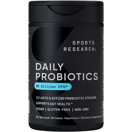 Sports Research® Daily Probiotics w/ Prebiotics 60 Billion CFU Vegan Gut & Digestive Health (30 Veggie Capsules)