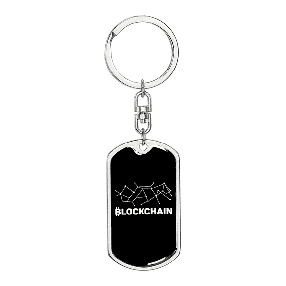 Blockchain Crypto Stainless Steel or 18k Gold Premium Swivel Dog Tag Keychain