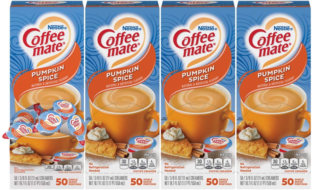 Liquid Coffee Creamer, Pumpkin Spice, 0.38 Oz Mini Cups, 50/box, 4