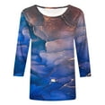 thumbnail image 3 of Savings Women's Fashion Printed Loose T-shirt 3/4 Sleeves Blouse Graphic Tee Shirt Round Neck Casual Tops for Women (Medium, Blue 01), 3 of 4