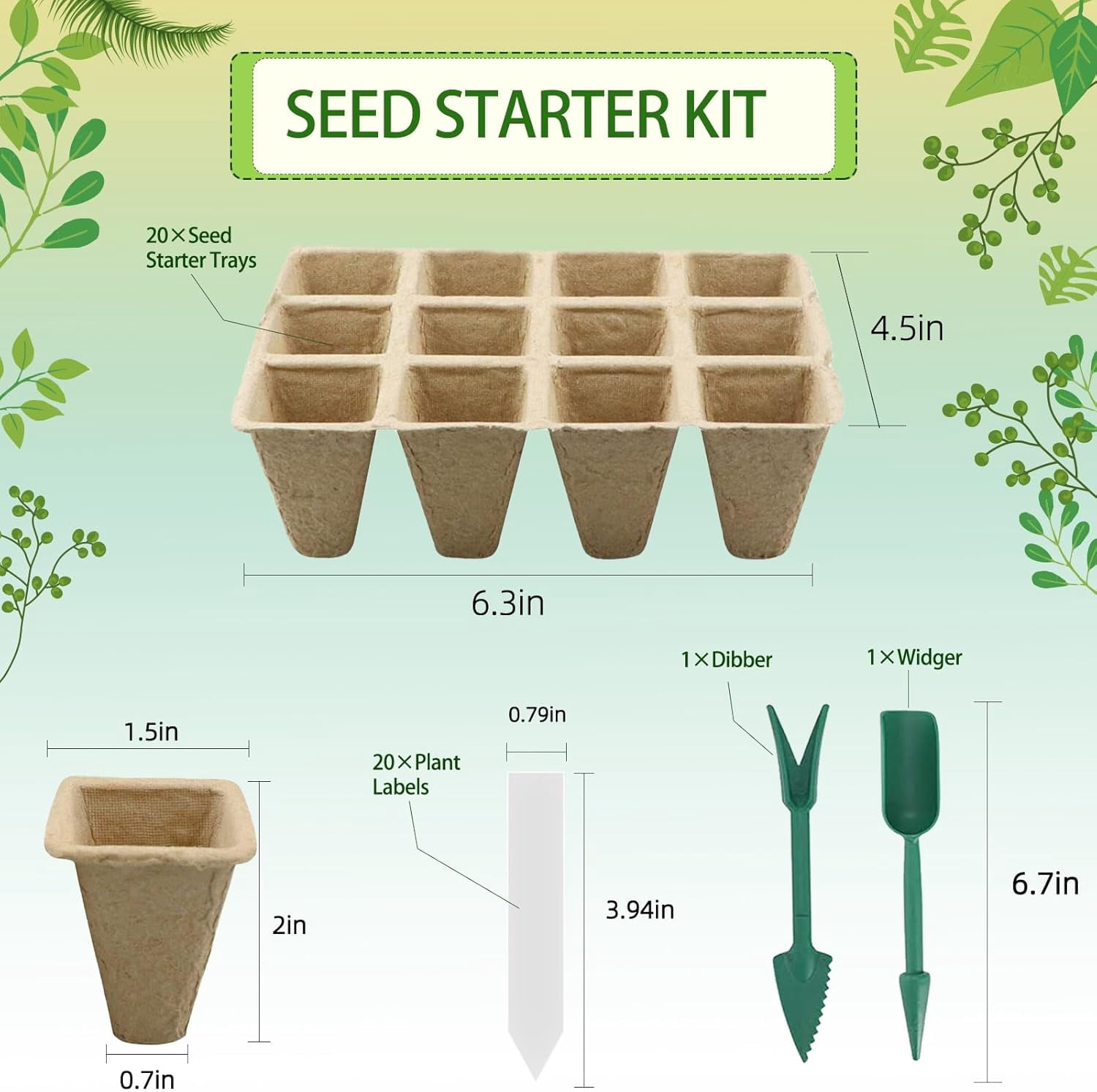 Seed Starter Tray, Biodegradable Peat Pots Seed Starter Kit, Organic Germination Trays for Seedlings with Plant Labels & Garden Tools