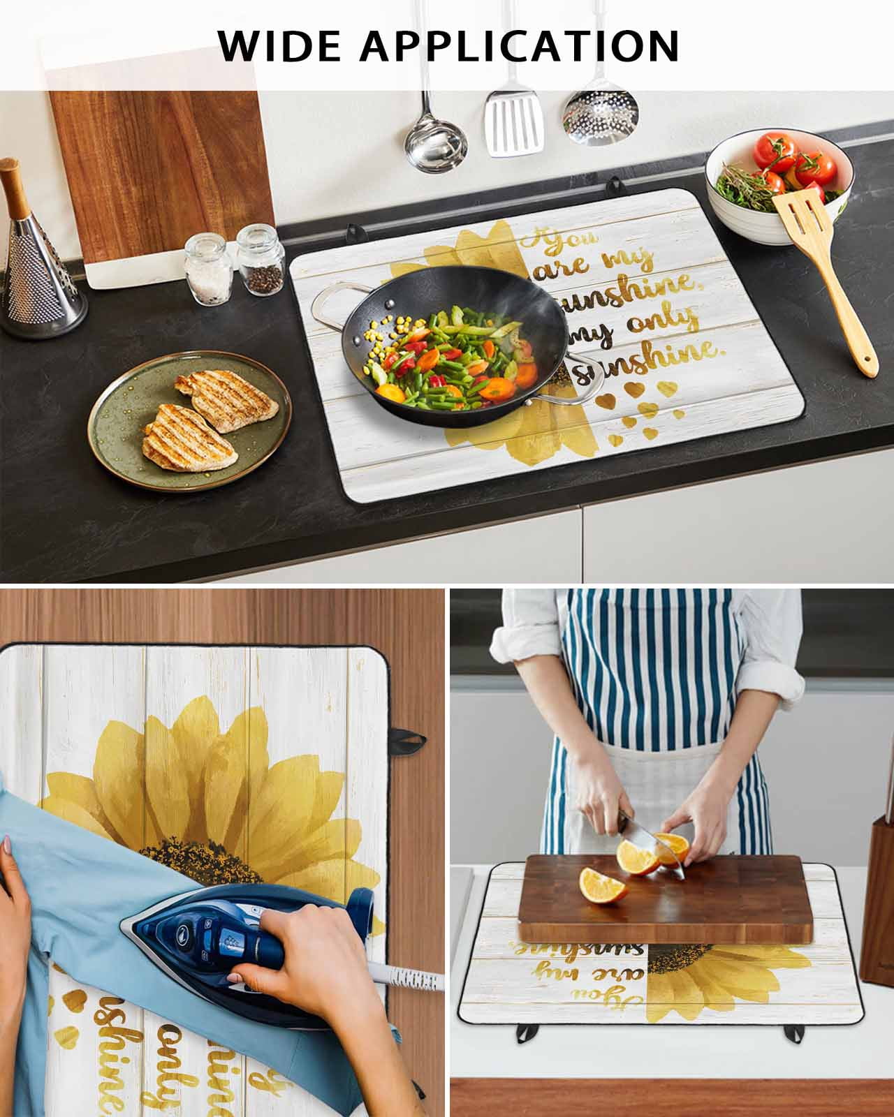 Large Induction Cooktop Protector Mat Yellow Sunflowers Stove Top Covers for Electric Stove, You Are My Sunshine Wood Rustic Decorative Stove Burner Cover Mats, Glass Top Stove Cover