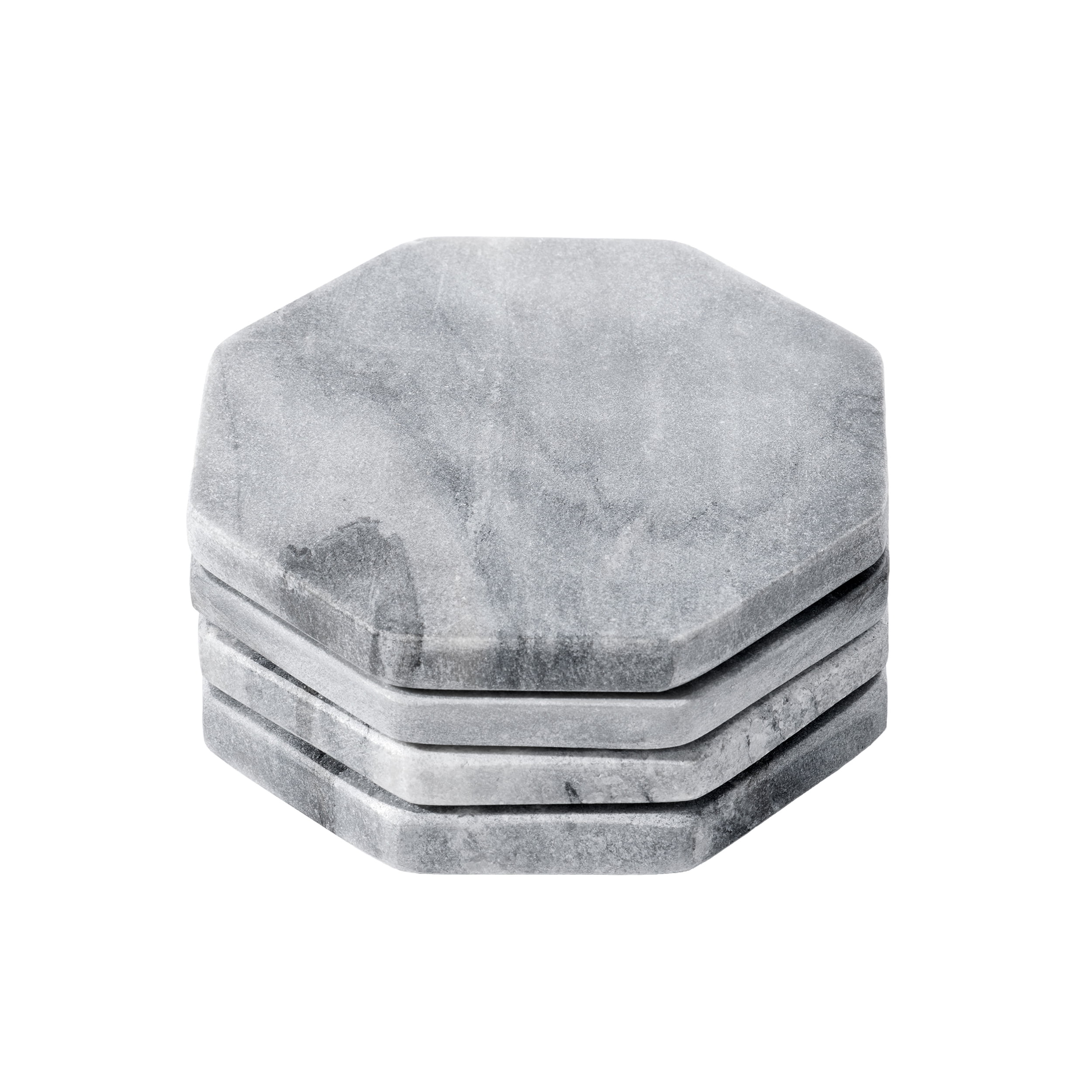 Kamenstein 4 Piece Hexagon Mable Coaster Set, Grey