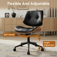 thumbnail image 4 of XIZZI Home Office Chair, Armless Mid-Century Ergonomic Desk Chair with 3" Thick Cushion, Premium PU Leather Mid Back 360 Swivel Computer Chair with Walnut Design, Button-Tufted Black, 4 of 10