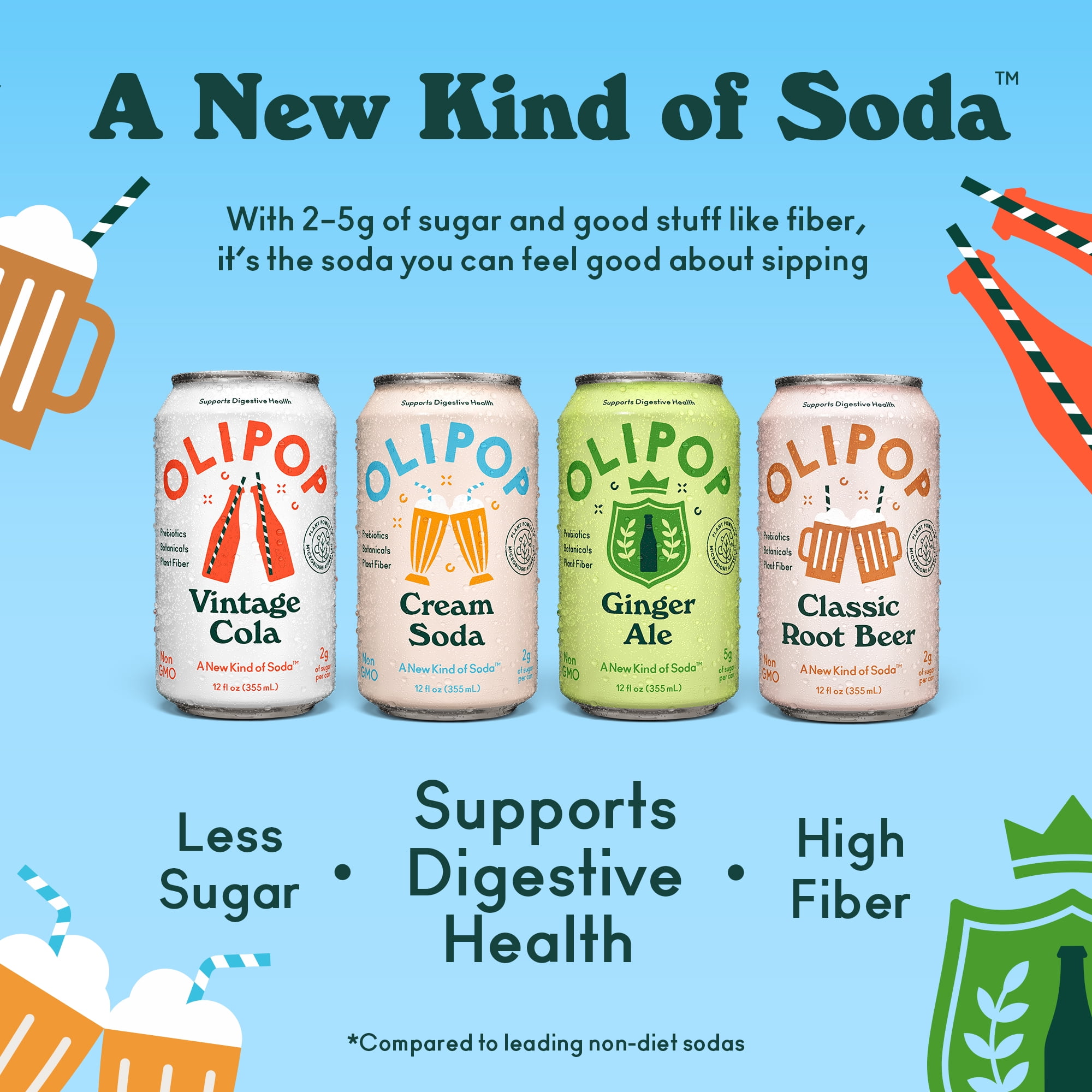 Olipop Classic Soda Variety Pack, 12 fl oz, 12 Pack Cans
