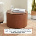 thumbnail image 3 of Ornavo Home 22 inch Large Round Ottoman Coffee Table Storage Ottoman with Wooden Lift Off Lid, Ottoman with Storage for Living Room, Bedroom and Office, Faux Leather Mocha, 3 of 14