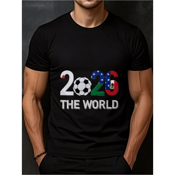 2026 The World Soccer Fan T-Shirt Men's Graphic Tee North America Tournament Football Apparel Canada USA Mexico Flag Design