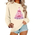 thumbnail image 2 of Xdegoge Womens Christmas Sweatshirt Crew Neck Long Sleeve Tops Xmas Tree Graphic Shirts Fashion Oversized Christmas Sweaters for Women Sequin Christmas Sweatshirt, Khaki M, 2 of 6