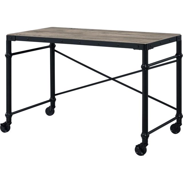 ACME Oklarth Bureau en Bois avec Roues en Chêne Rustique et Noir