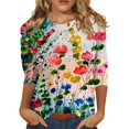 thumbnail image 1 of moda de las mujeres casual cuello redondo manga 3/4 suelta impresa camiseta señoras top verde/xl, 1 of 6