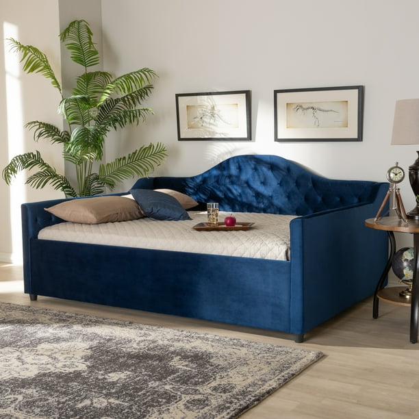 Baxton Studio Perry Royal Blue Velvet Button Tufted Queen Size Daybed