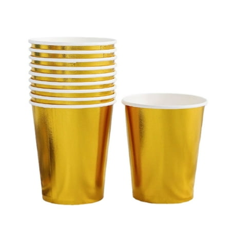Gold Solid Paper Cups - Pack Of 24 - Shimmering Party Cups Durable & Eco-friendly - Perfect For Elegant Gatherings & Celebrations