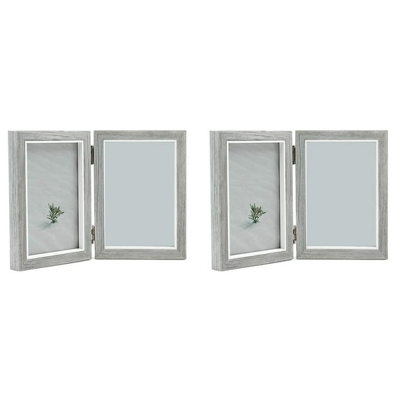 2X Double Picture Frame 4X6in Rustic Grey Photo Frames Wooden Hinged Folding,Wedding Gifts,Mother's Father's Day Present