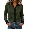 thumbnail image 2 of SEROYE Women's Button Down Shirt Color Block Long Sleeve Classic Fit Collared Blouse Dressy Casual Office Work Tops (M, Army Green), 2 of 6