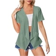 thumbnail image 2 of Gift for Adults Ofreoo Women's Casual Solid Color Pocket Sleeveless Cardigan Jacket Top Short Sleeve Cardigans for Women, 2 of 6