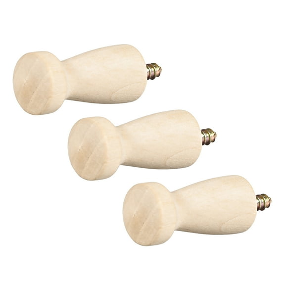 Unique Bargains Wall Hooks Screw-On Solid Wood Hook Coat Hook 0.87" x 1.89" (DxL) No Paint Wood Color 3pcs
