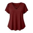 thumbnail image 4 of RUTAYY Women's T-Shirt Elegant Plus Size V-Neck Short Sleeve Tee Shirts Solid Color Strap Detail Casual Tops Fashion Seaside Tees, 4 of 4