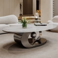 thumbnail image 2 of 49-Inch Oval Faux Marble Coffee Table with Gold Stainless Steel Base - Stylish Centerpiece for Living Room（Grey), 2 of 8
