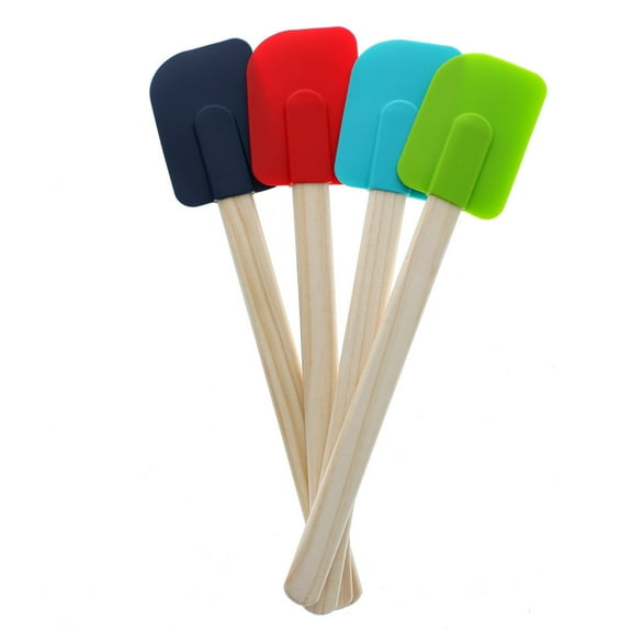 Dsseng 4-Piece Silicone Spatula with Wooden Handle Set, Assorted Colors