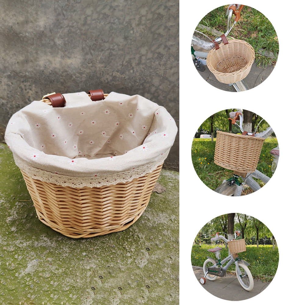 Fauge Retro Bicycle Front Basket Wicker Bicycle Storage Basket Handmade Natural Rattan Bicycle Storage Basket White 