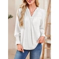 thumbnail image 3 of Corabera Boho Tops for Women Trendy Ruffle V Neck Crochet Tops Long Sleeve Blouses Smocked Flowy Shirts White S, 3 of 7