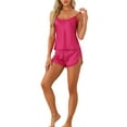 thumbnail image 2 of INSPIRE CHIC Women's Satin Pajamas Sets Cami Top with Shorts 2 Pcs Sleepwear Silky Pajama Set S Rose Red, 2 of 5