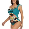 thumbnail image 2 of Haiem I Love Sushi Women's One Piece Swimsuits Tummy Control One Shoulder Bathing Suits Ruffle Swimwear-Small, 2 of 8