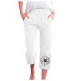 thumbnail image 1 of Womens Pants Spring Summer Lace Up Loose Slacks Solid Drawstring Capri Pants Pocket White Womens Trousers L, 1 of 4