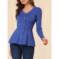 thumbnail image 5 of INSPIRE CHIC Women's Peplum Sweater V Neck Long Sleeve Ribbed Knit Tops 3XL Blue, 5 of 7