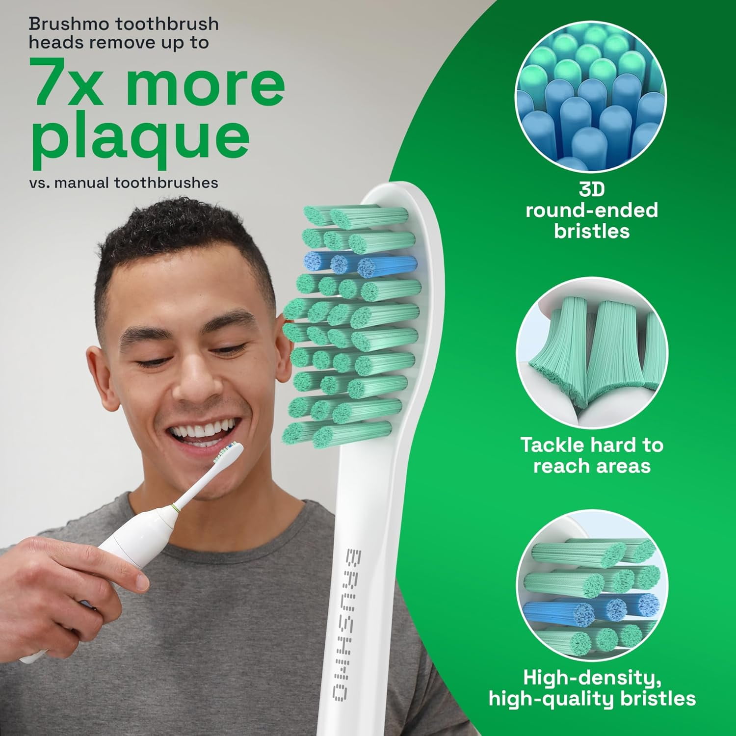 Brushmo e-Series Total Clean Variety Replacement Toothbrush Heads Compatible with Philips Sonicare Screw-on Handles, Medium-Firm Dupont Bristles, BM724+2, 6-Pack, White