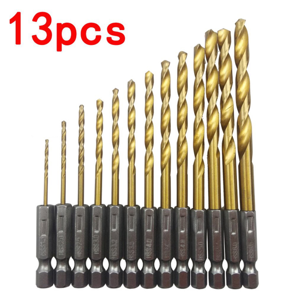 13 PCS/Set Hex Shank Drill Bits Titanium Coated HSS Quick Change Fast Load Tools 