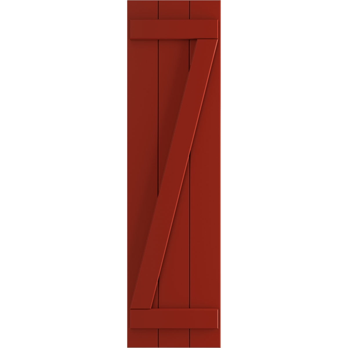 Ekena Millwork 16 1/8"W x 59"H True Fit PVC Three Board Joined Board-n-Batten Shutters w/Z-Bar, Fire Red (Per Pair - Hardware Not Included)