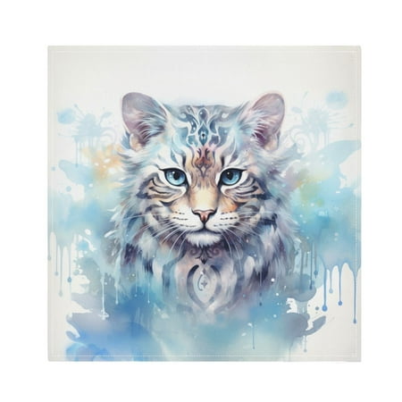 

JSTEL Cute Snow Leapard Cloth Napkins Set of 4 20x20 Inch Washable and Reusable Napkin for Decoupage Dinner Party Everyday Use