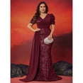 thumbnail image 5 of AURA Plus Size Evening Dress V Neck Short Sleeve Slim Fit Party Long Skirt Beaded Polyester, 5 of 7