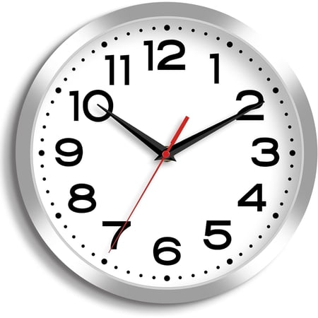 Wall Clock Silent Non-Ticking Modern Clock Battery Operated 8 Inch Small Classic Analog Decorative for Kitchen, Bathroom, Office, Bedroom, Home(Silver)