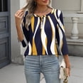 thumbnail image 4 of Women's Casual 3/4 Sleeve Printed Round Neck Loose Fit T-Shirt Top for Everyday Wear, 4 of 7