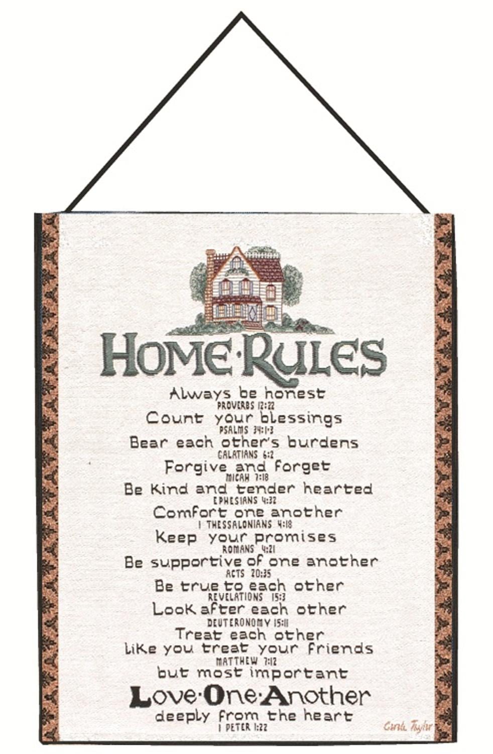 Carole Taylor "Home Rules" Religious Wall Art Hanging Tapestry 13" x 18