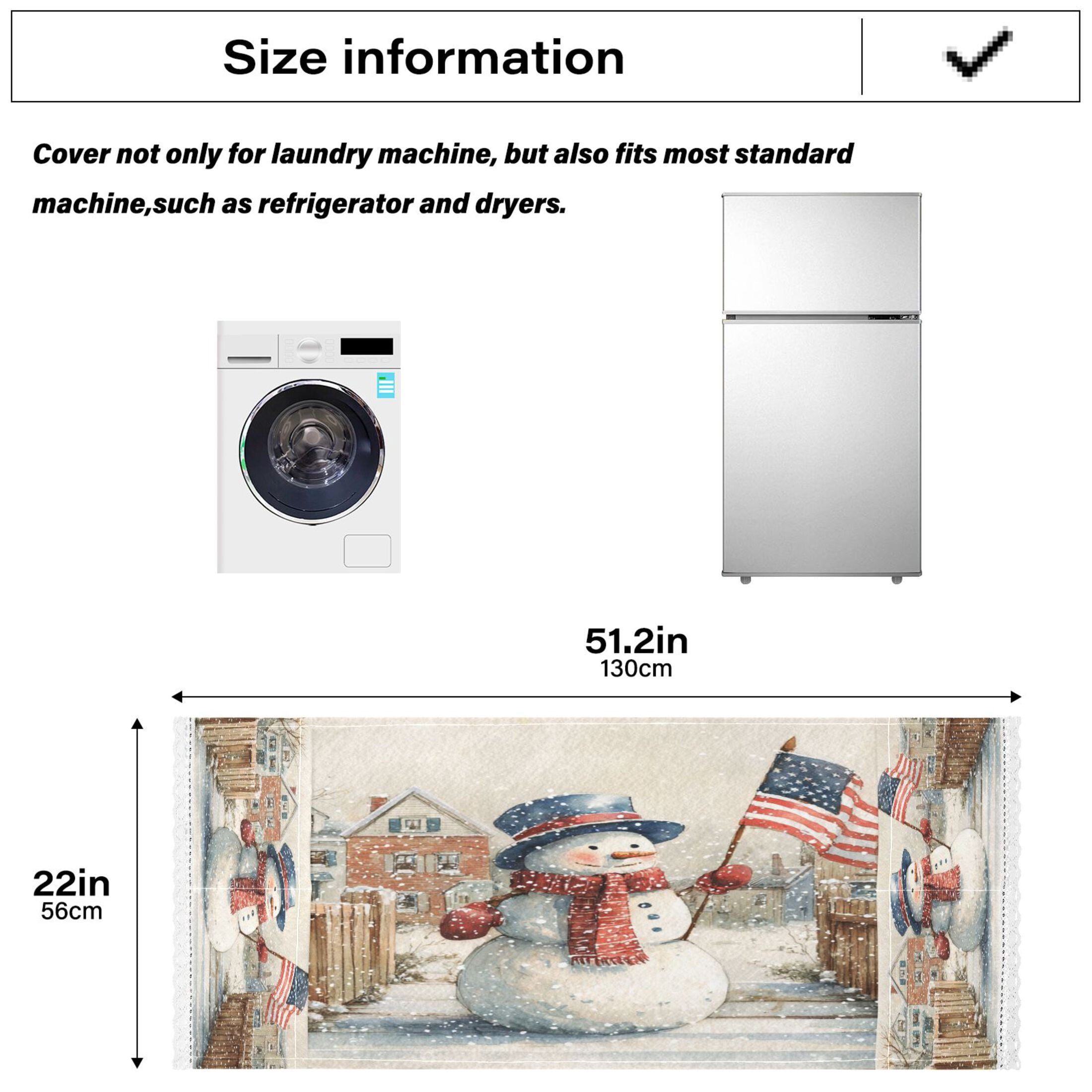 Washing Machine Cover 51.2x22in, Durable Polyester Dust Cover with Lace Trim and Side Pocket for Appliances American Flag Snowman