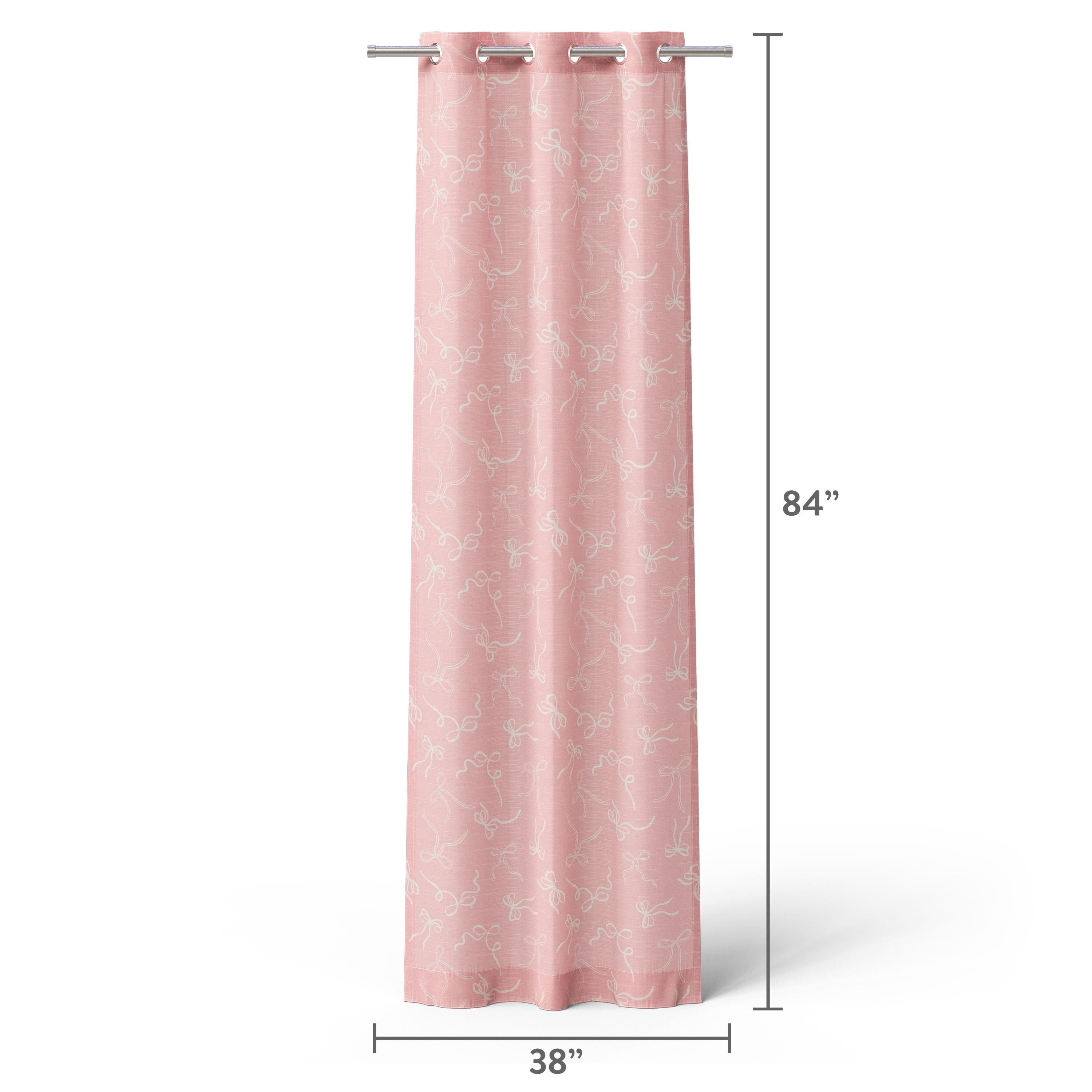 Mainstays Kids Light Filtering Grommet Single Curtain Panel, Pink Ribbons, 38 in x 84 in