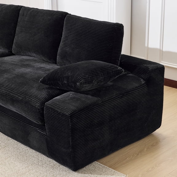 LiviNest Modular Sectional Sofa: Modern L-Shape Couch with Chaise for Small Apartments - Black Corduroy Upholstery 2-Piece Set No Assembly Required Living Room Furniture