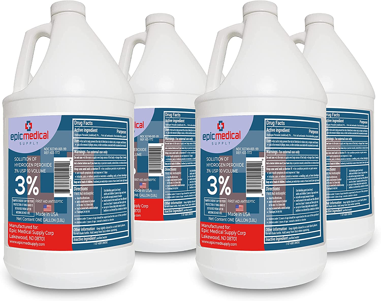 Epic Medical Supply Hydrogen Peroxide First Aid Antiseptic, 3 USP, Gallon