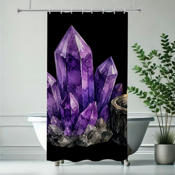 RKSupls Purple Amethyst Crystals Black Candle  Polyester Shower Curtain with Hooks for Chic Elegant Waterproof Shower Curtain Home Bathtub Bathroom Decor