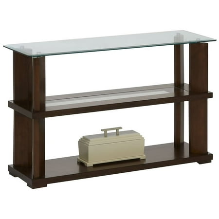 Progressive Delfino Glass Top Console Table in Burnished Cherry