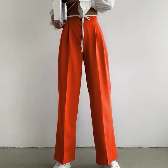 Idoravan Women's Plus Size Pants Clearance Fashion Women Trousers Full Pants Casual Straight Solid Color Suit Pants