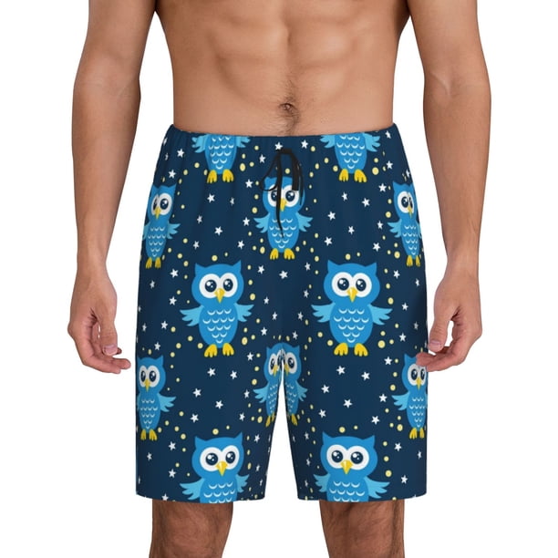 Fotbe Blue Owl Pantalones Cortos de Pijama para Hombre, Ropa de Dormir, Pantalones de Pijama Cortos para Hombre-Small
