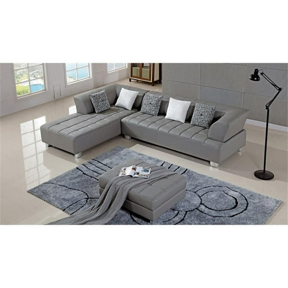 AE-L138 Gray Color With Faux Leather Sectional - Left Facing Chaise
