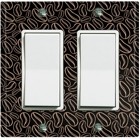 Metal Light Switch Wall Plate Outlet Cover (Coffee Espresso Mocha Bean Black Pattern - Double Rocker)